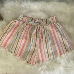 Elastic Waist-Band Striped Shorts/Ties in front $8